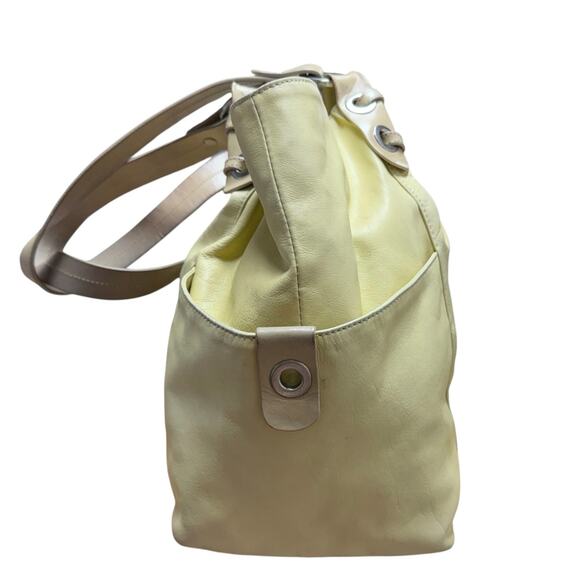 Kenneth Cole Leather Pale Yellow Shoulder Hobo Tote Bag with Flaws Snap Closure - Picture 7 of 11